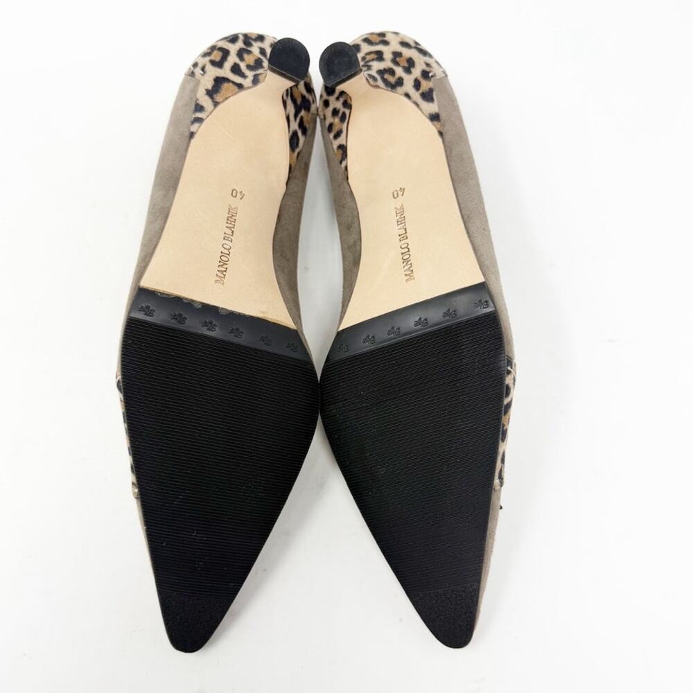 Manolo Blahnik Suede Leopard Print Bow Pointed Toe Heels Womens Size EU 40 - Picture 5 of 12